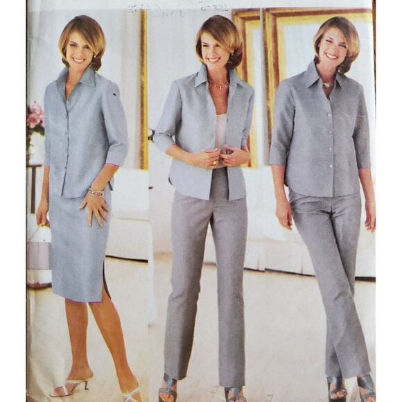 Vintage 90s Butterick Pattern 6163 Uncut Button Up Shirt Pants Skirt Sz 6 8 10 - Picture 1 of 3